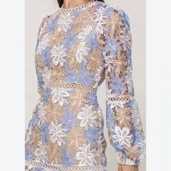 Just Me Miriam Full-Sleeve 3D Lace Floral Dress  Size Small - Picture 2 of 13